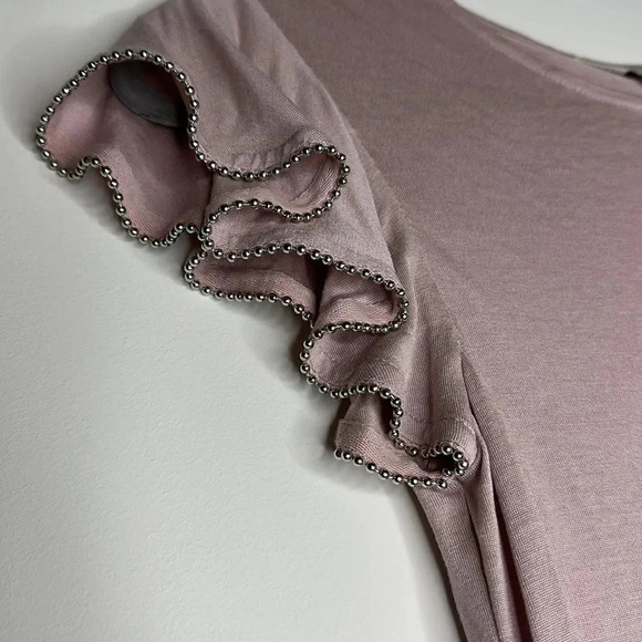 Ted Baker | women’s Beaded Detail Flounce Sleeve Top | Color Dusty pink| Size 0 - Picture 6 of 6
